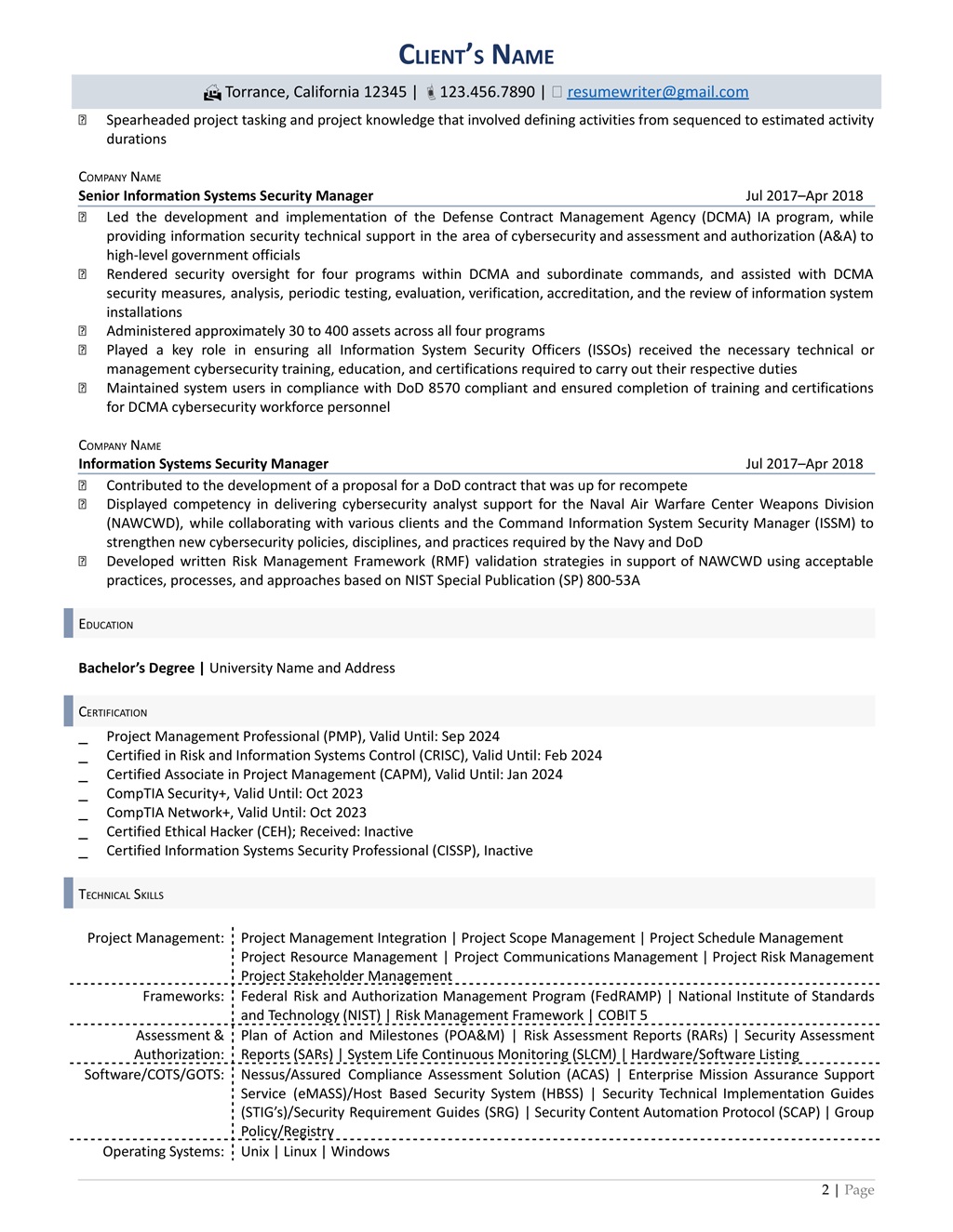 cyber security analyst resume example page two