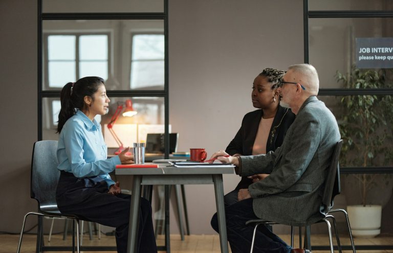 Woman having job interview at office