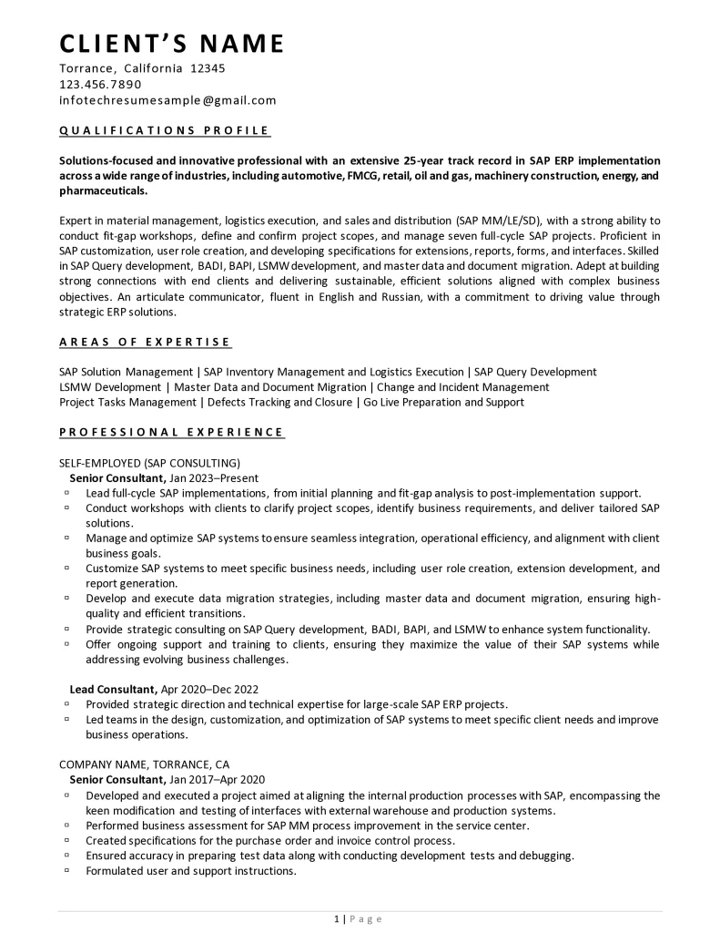 ats friendly resume example page 1