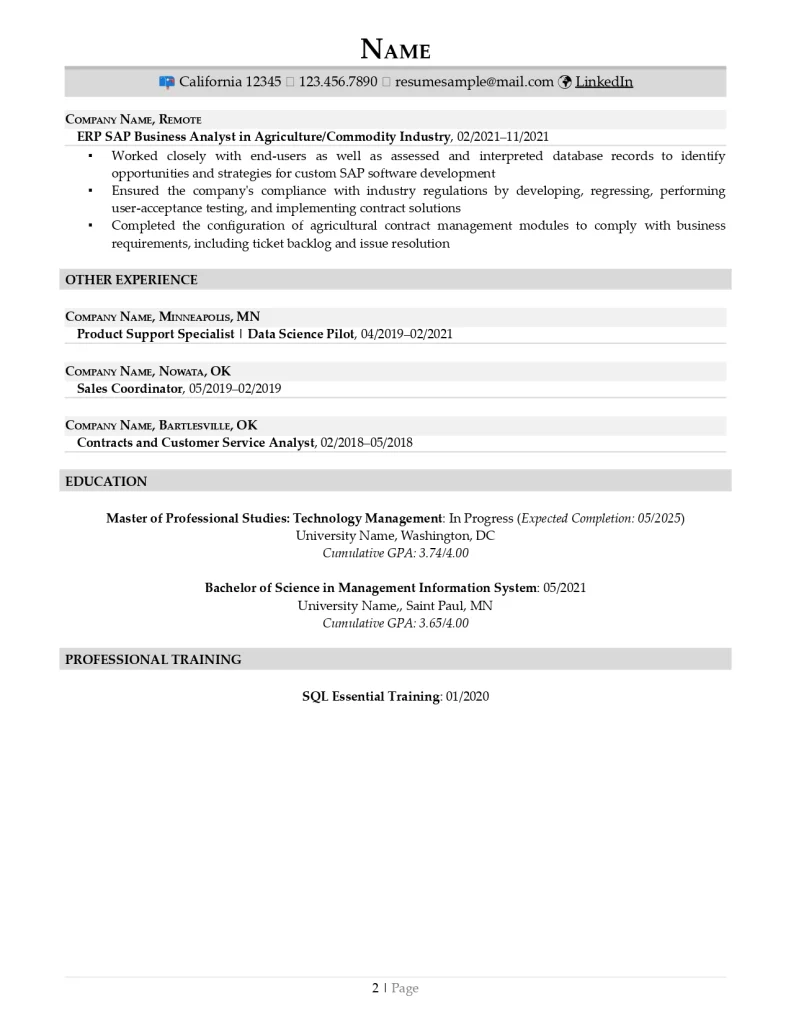 computer system analyst resume example page 2